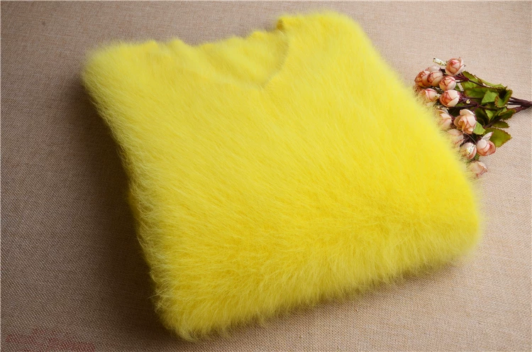 Women Mujer Autumn Winter Clothing Hairy Plush Mink Cashmere Knitted Three Quarter Sleeves O-Neck Loose Pullover Sweater Jumper