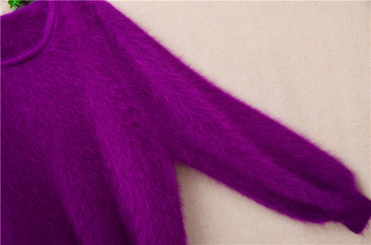 Women Mujer Autumn Winter Clothing Hairy Plush Mink Cashmere Knitted Three Quarter Sleeves O-Neck Loose Pullover Sweater Jumper