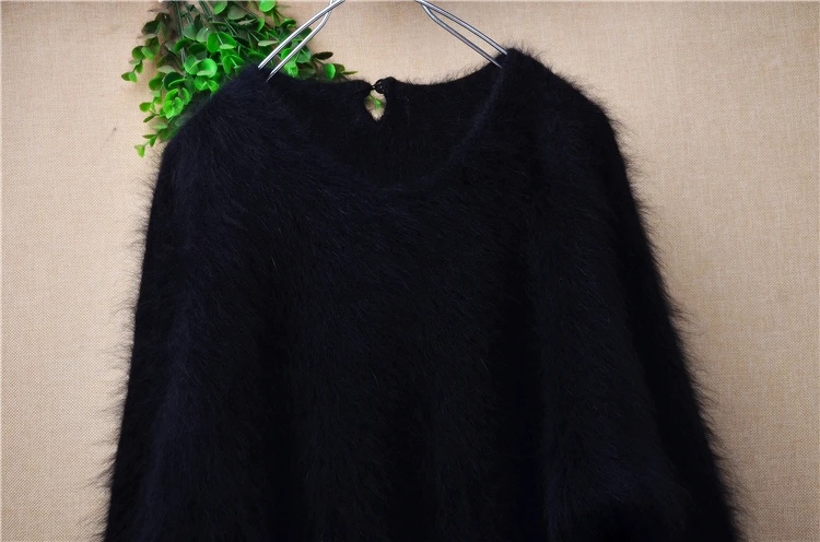 Women Mujer Autumn Winter Clothing Hairy Plush Mink Cashmere Knitted Three Quarter Sleeves O-Neck Loose Pullover Sweater Jumper
