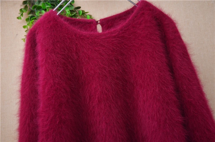 Women Mujer Autumn Winter Clothing Hairy Plush Mink Cashmere Knitted Three Quarter Sleeves O-Neck Loose Pullover Sweater Jumper