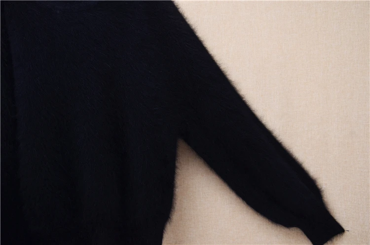 Women Mujer Autumn Winter Clothing Hairy Plush Mink Cashmere Knitted Three Quarter Sleeves O-Neck Loose Pullover Sweater Jumper