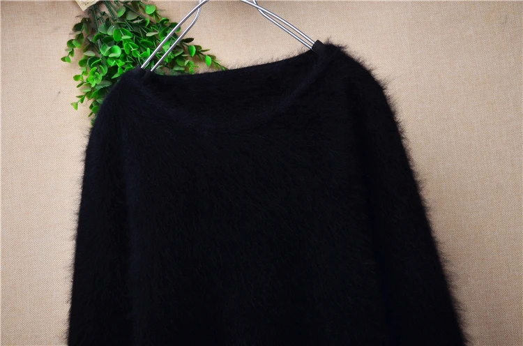 Women Mujer Autumn Winter Clothing Hairy Plush Mink Cashmere Knitted Three Quarter Sleeves O-Neck Loose Pullover Sweater Jumper