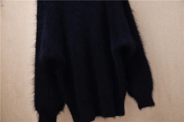 Women Mujer Autumn Winter Clothing Hairy Plush Mink Cashmere Knitted Three Quarter Sleeves O-Neck Loose Pullover Sweater Jumper
