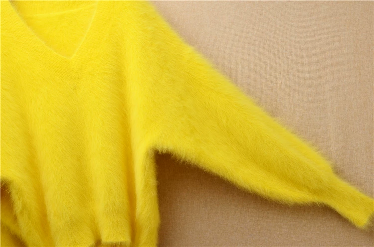 Women Mujer Autumn Winter Clothing Hairy Plush Mink Cashmere Knitted Three Quarter Sleeves O-Neck Loose Pullover Sweater Jumper