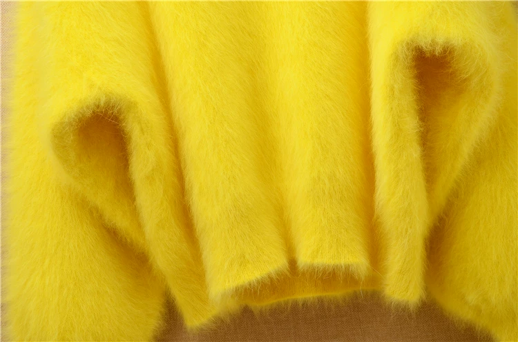 Women Mujer Autumn Winter Clothing Hairy Plush Mink Cashmere Knitted Three Quarter Sleeves O-Neck Loose Pullover Sweater Jumper