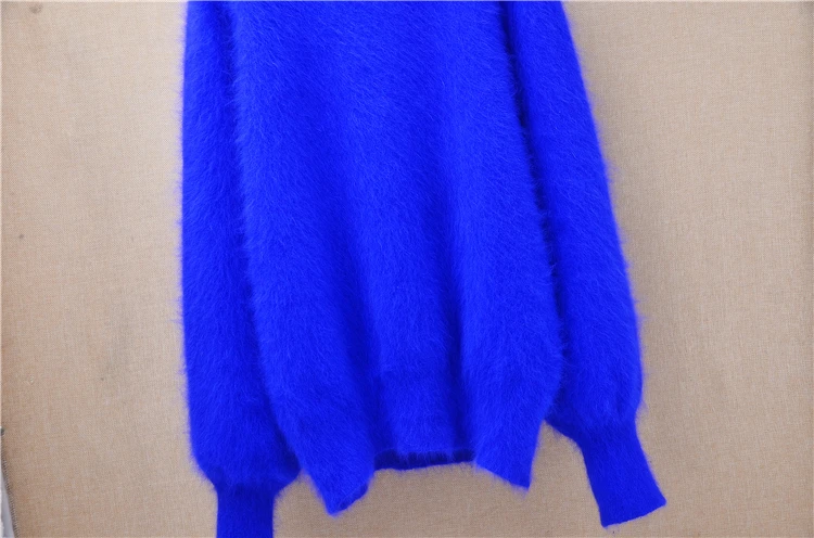 Women Mujer Autumn Winter Clothing Hairy Plush Mink Cashmere Knitted Three Quarter Sleeves O-Neck Loose Pullover Sweater Jumper