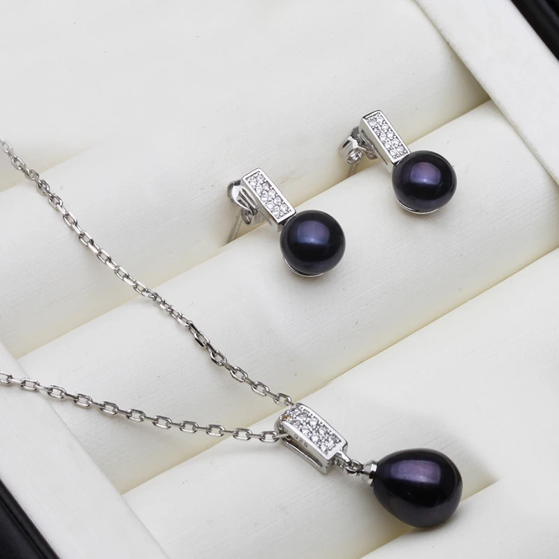 Real Natural Freshwater Pearl Necklace and Earrings Set Woman,Trendy 925 Silver Pearl Jewelry Set Mother's Day Gift White