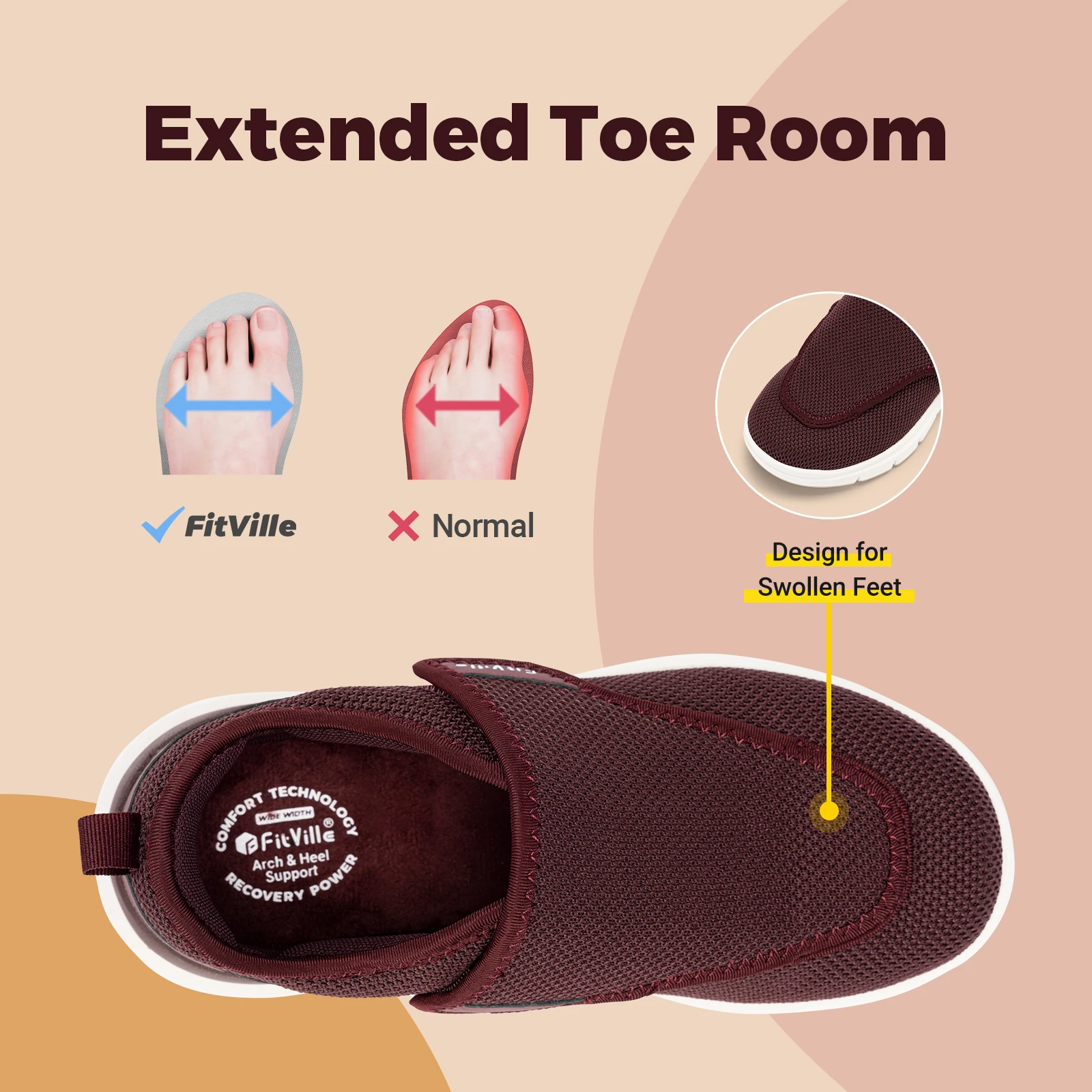 Fitville Women's Shoes Wide Width Diabetic Shoes Walking Casual Breathable for Swollen Feet Elderly Foot Pain Relief Neuropathy