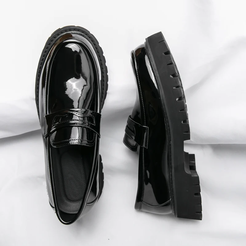 New Platform Shoes Loafers Shoes Men Thick-soled Wedding Shoes Black Formal Business Shoes Slip-on Leather Increase Casual Shoes