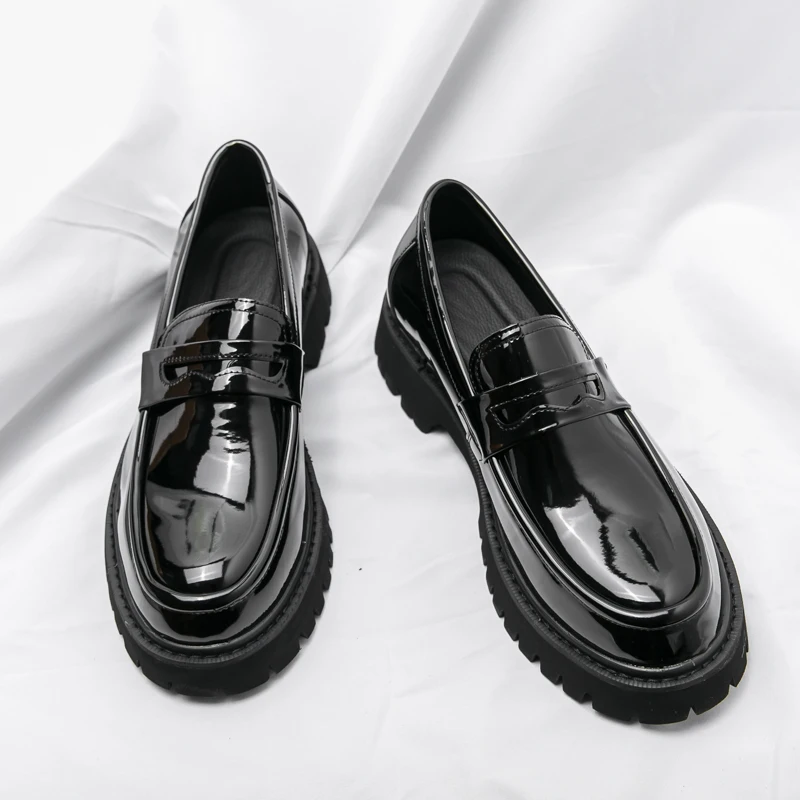 New Platform Shoes Loafers Shoes Men Thick-soled Wedding Shoes Black Formal Business Shoes Slip-on Leather Increase Casual Shoes