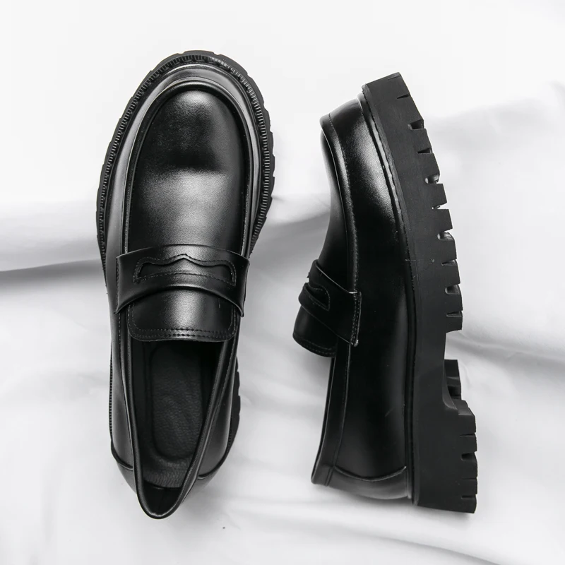 New Platform Shoes Loafers Shoes Men Thick-soled Wedding Shoes Black Formal Business Shoes Slip-on Leather Increase Casual Shoes