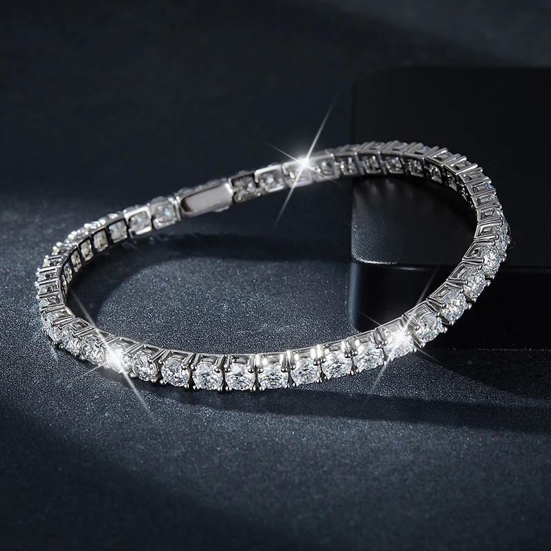 NeeTim 3mm 4mm 5mm 6.5mm Moissanite Tennis Bracelet Original S925 Sterling Silver Sparkling Bracelets for Women Men Hand Chains