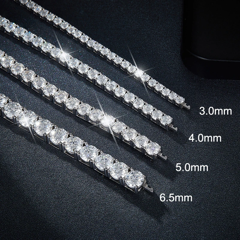 NeeTim 3mm 4mm 5mm 6.5mm Moissanite Tennis Bracelet Original S925 Sterling Silver Sparkling Bracelets for Women Men Hand Chains