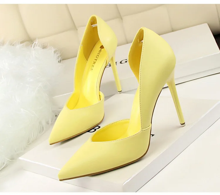 BIGTREE Shoes Women Pumps Fashion High Heels Shoes Black Pink Yellow Shoes Women Bridal Wedding Shoes Ladies Stiletto Party Shoe
