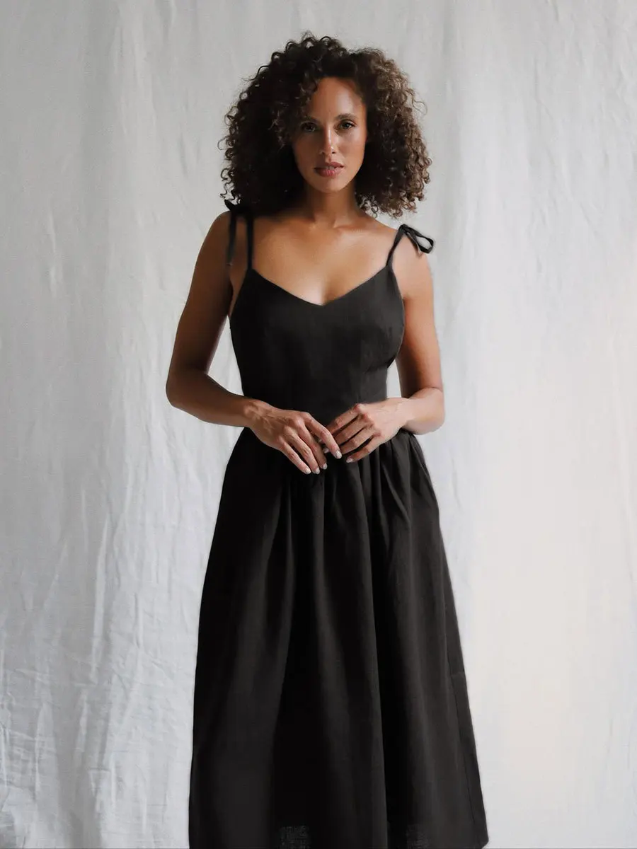 Bornladies Spring Summer Beach Style Women Dress Vintage Loose A-line Sling Dress Sexy Hot Girl 100% Cotton V-neck Dress
