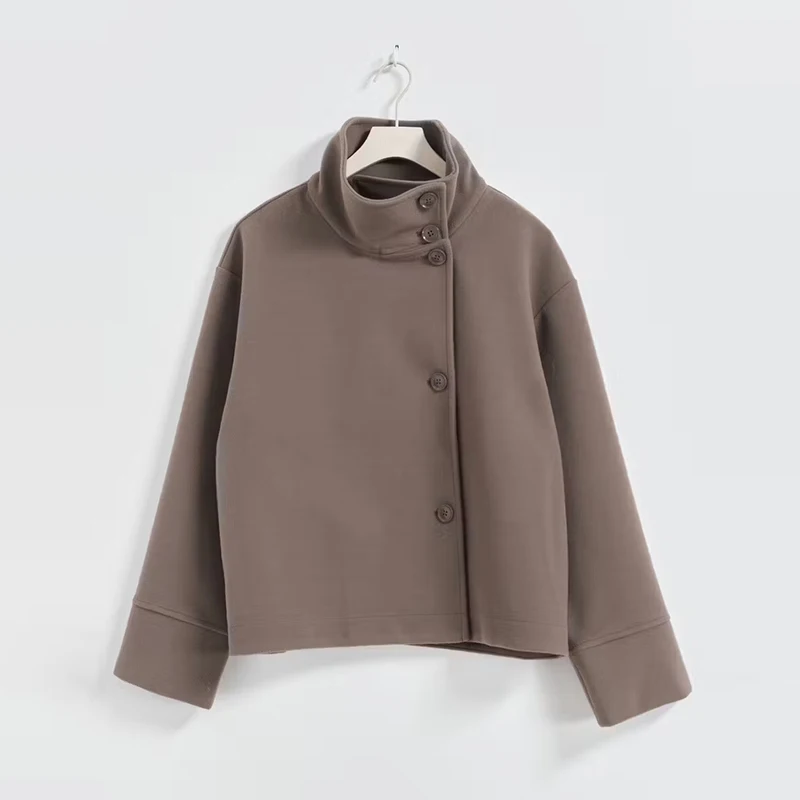 2026 Spring Stand Collar Short Jacket For Women Elegant New Long Sleeve Single Breasted Coat Elegant Lady Outerwear High Street