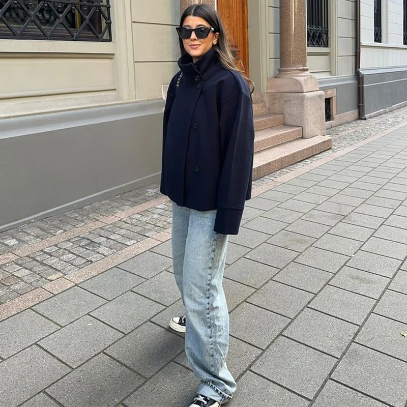 2026 Spring Stand Collar Short Jacket For Women Elegant New Long Sleeve Single Breasted Coat Elegant Lady Outerwear High Street