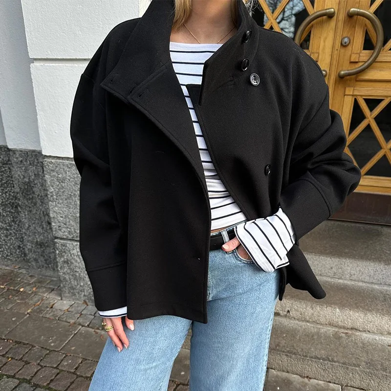 2026 Spring Stand Collar Short Jacket For Women Elegant New Long Sleeve Single Breasted Coat Elegant Lady Outerwear High Street