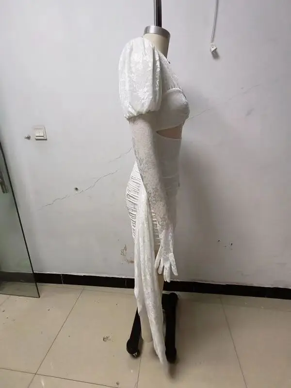 High Quality Red White Women Long Sleeve Sexy Lace Draped Bodycon Mini Dress Gloves Nightclub Party Celebrate Birthday Dress