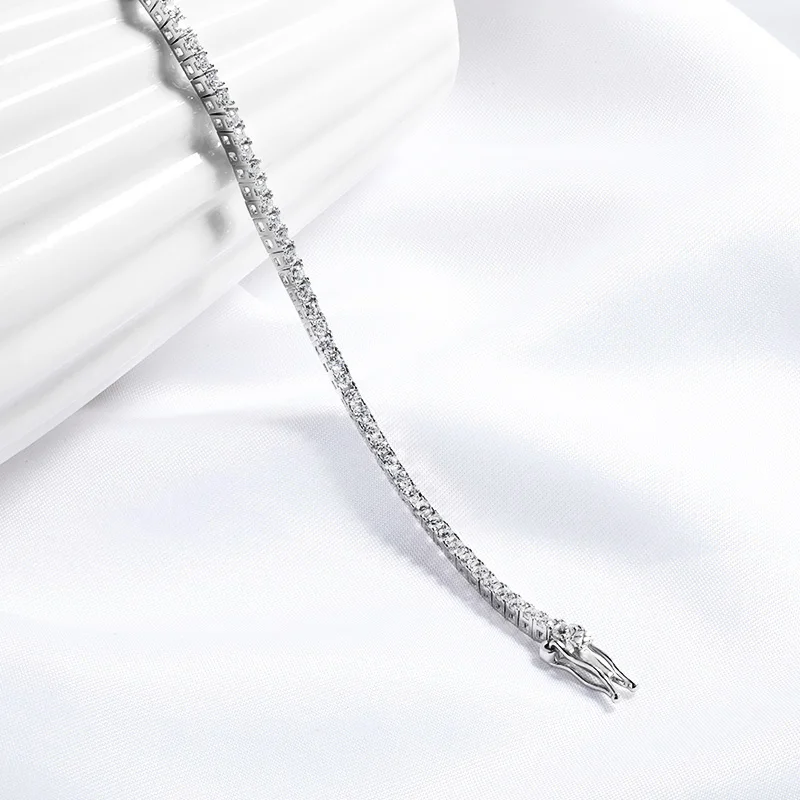 Smyoue 2MM D Color 100% Real Moissanite Tennis Bracelet for Women Lab Diamond Original Silver 925 Jewelry Hip Hop Party Chain