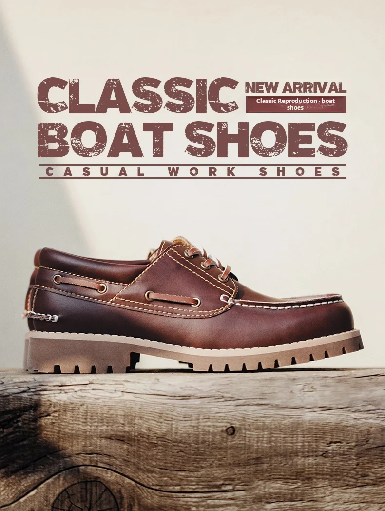 Maden Men's Vintage Boat Shoes Lace-up Round Toe Derby Shoes Low Top Boots British Style Classic Work Dress Shoes