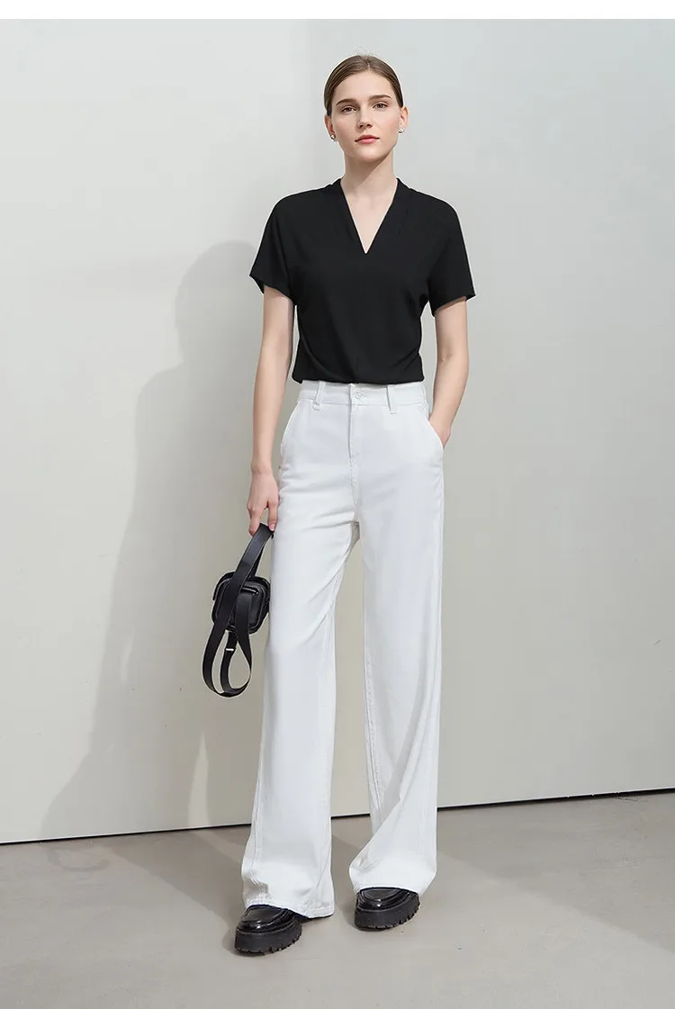 AMII Minimalism 2026 Summer Women's T-shirt Classic Style Casual V-neck Short Sleeve Solid Stretch Female Tops & Tees 12312013