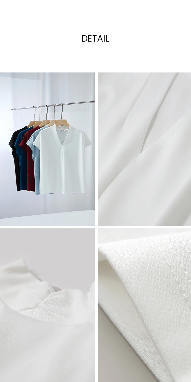 AMII Minimalism 2026 Summer Women's T-shirt Classic Style Casual V-neck Short Sleeve Solid Stretch Female Tops & Tees 12312013