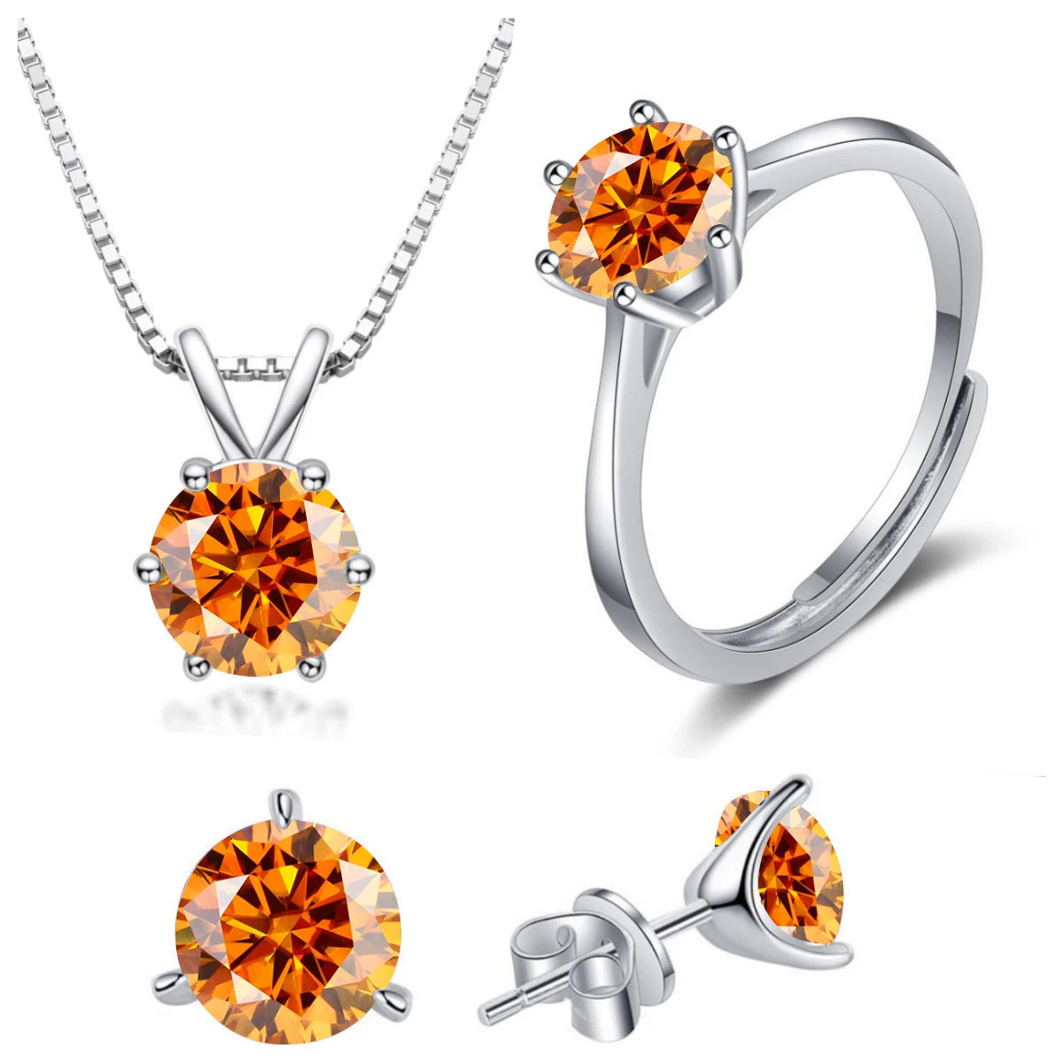 4CT 925 Sterling Silver Jewelry Set VVS1 Full Moissanite Pendant Necklace Ring Earrings for Women Fashion Dating Accessories