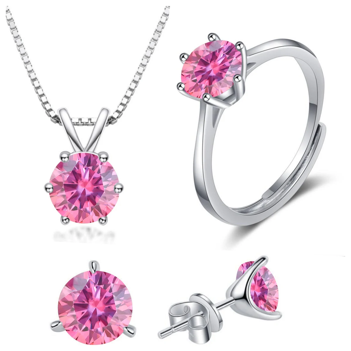 4CT 925 Sterling Silver Jewelry Set VVS1 Full Moissanite Pendant Necklace Ring Earrings for Women Fashion Dating Accessories