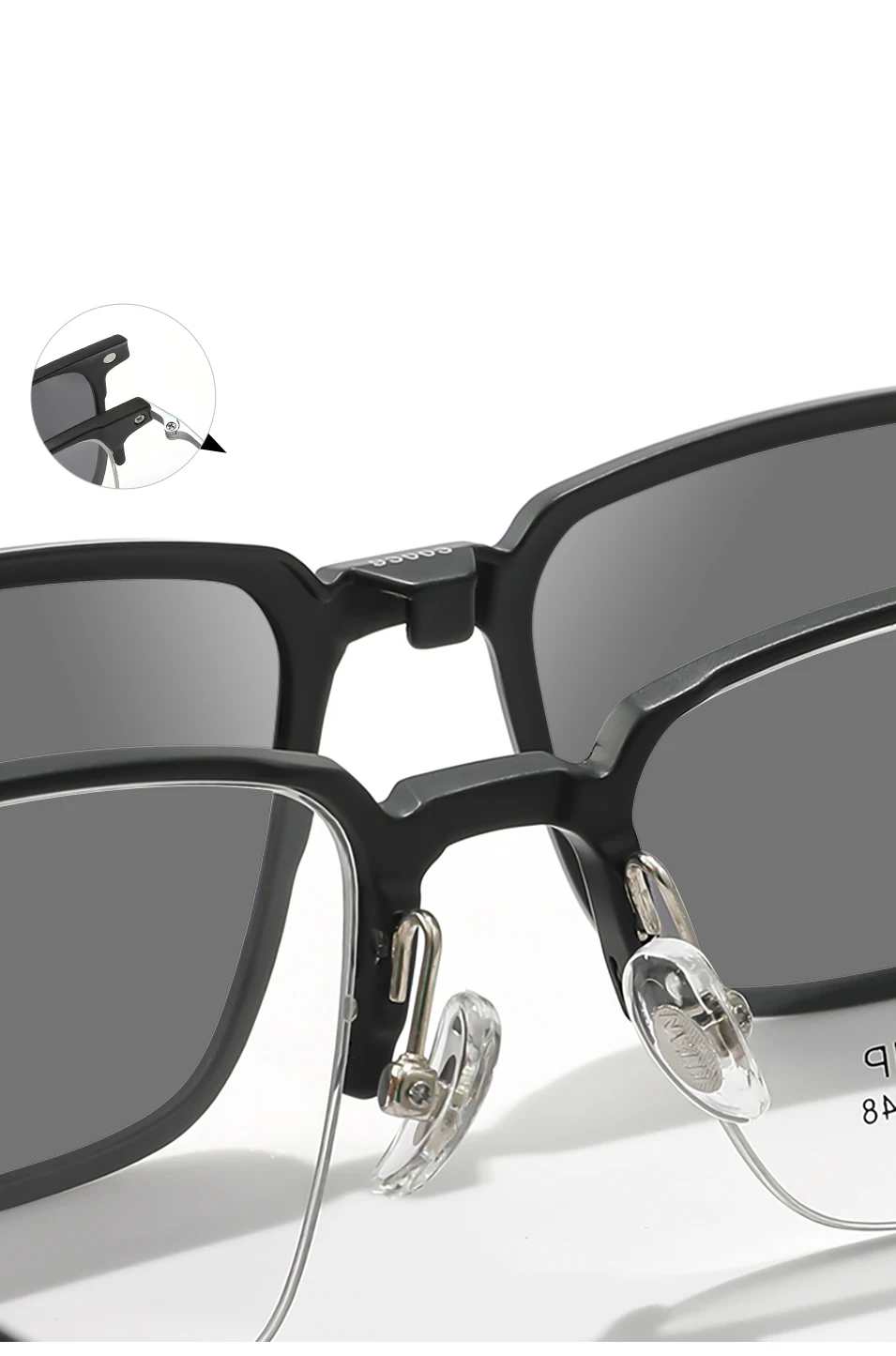 3 In 1 Men Fashion Pure Titanium Glasses Frame With Polarized Clip On Sunglasses And Night Vision Women Eyewear