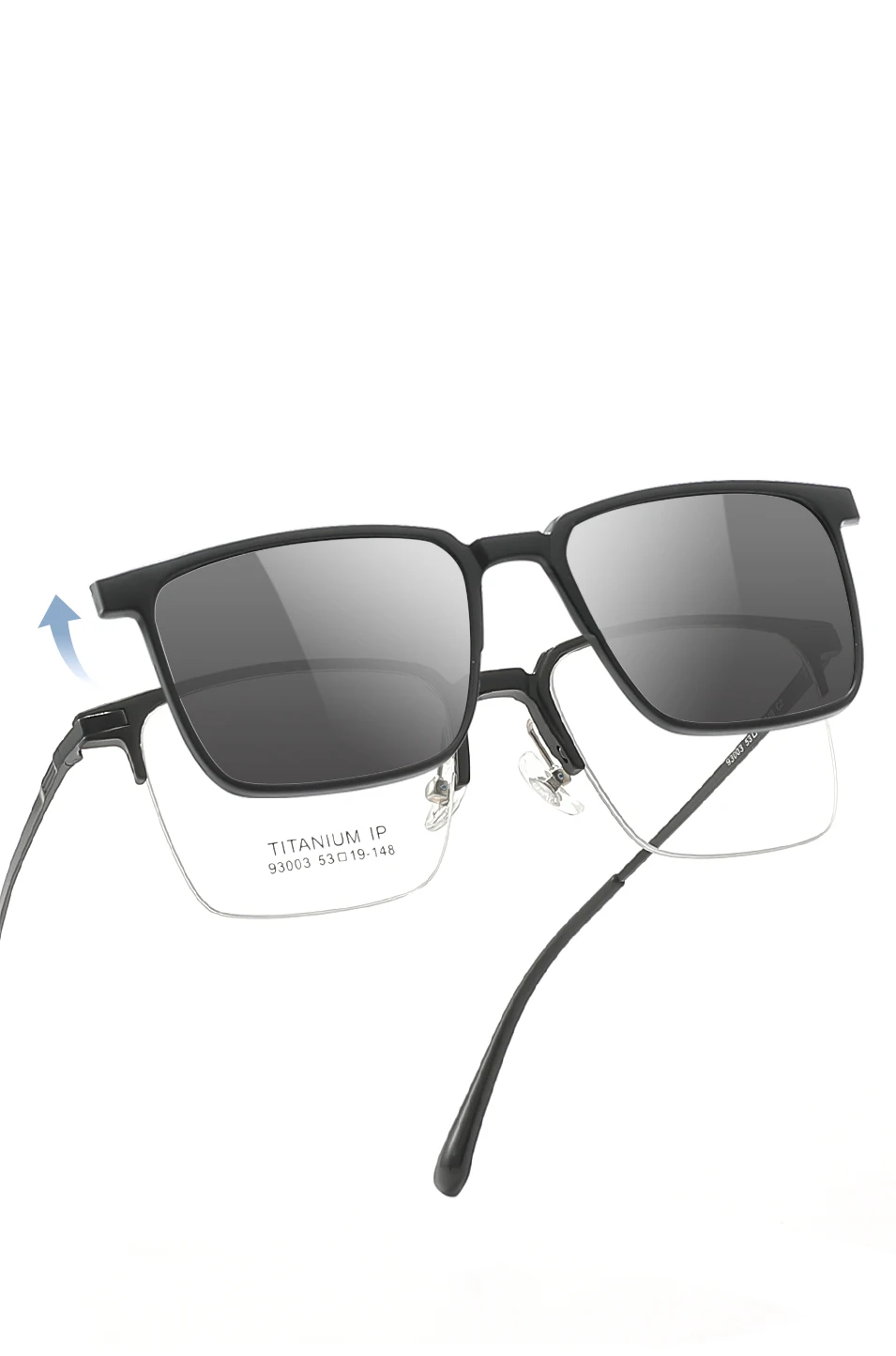 3 In 1 Men Fashion Pure Titanium Glasses Frame With Polarized Clip On Sunglasses And Night Vision Women Eyewear