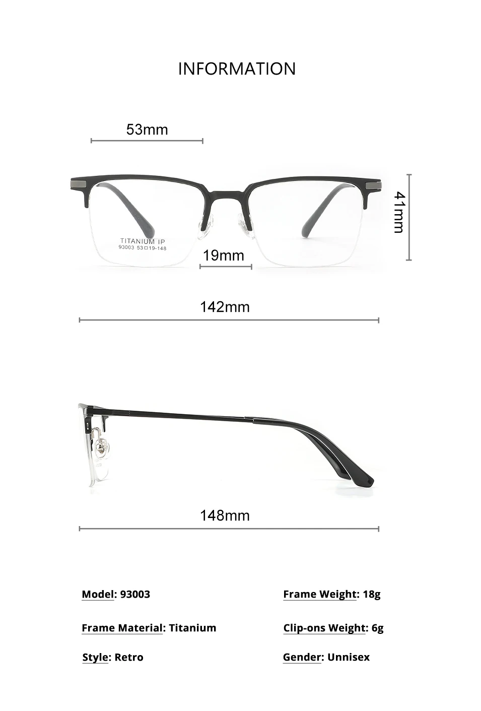 3 In 1 Men Fashion Pure Titanium Glasses Frame With Polarized Clip On Sunglasses And Night Vision Women Eyewear