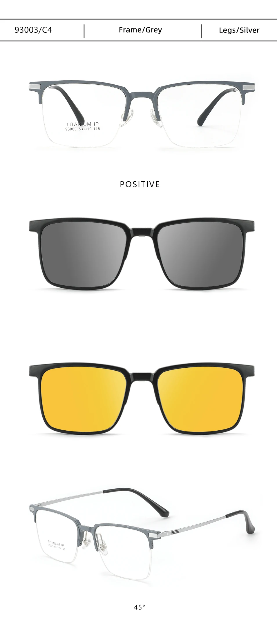 3 In 1 Men Fashion Pure Titanium Glasses Frame With Polarized Clip On Sunglasses And Night Vision Women Eyewear