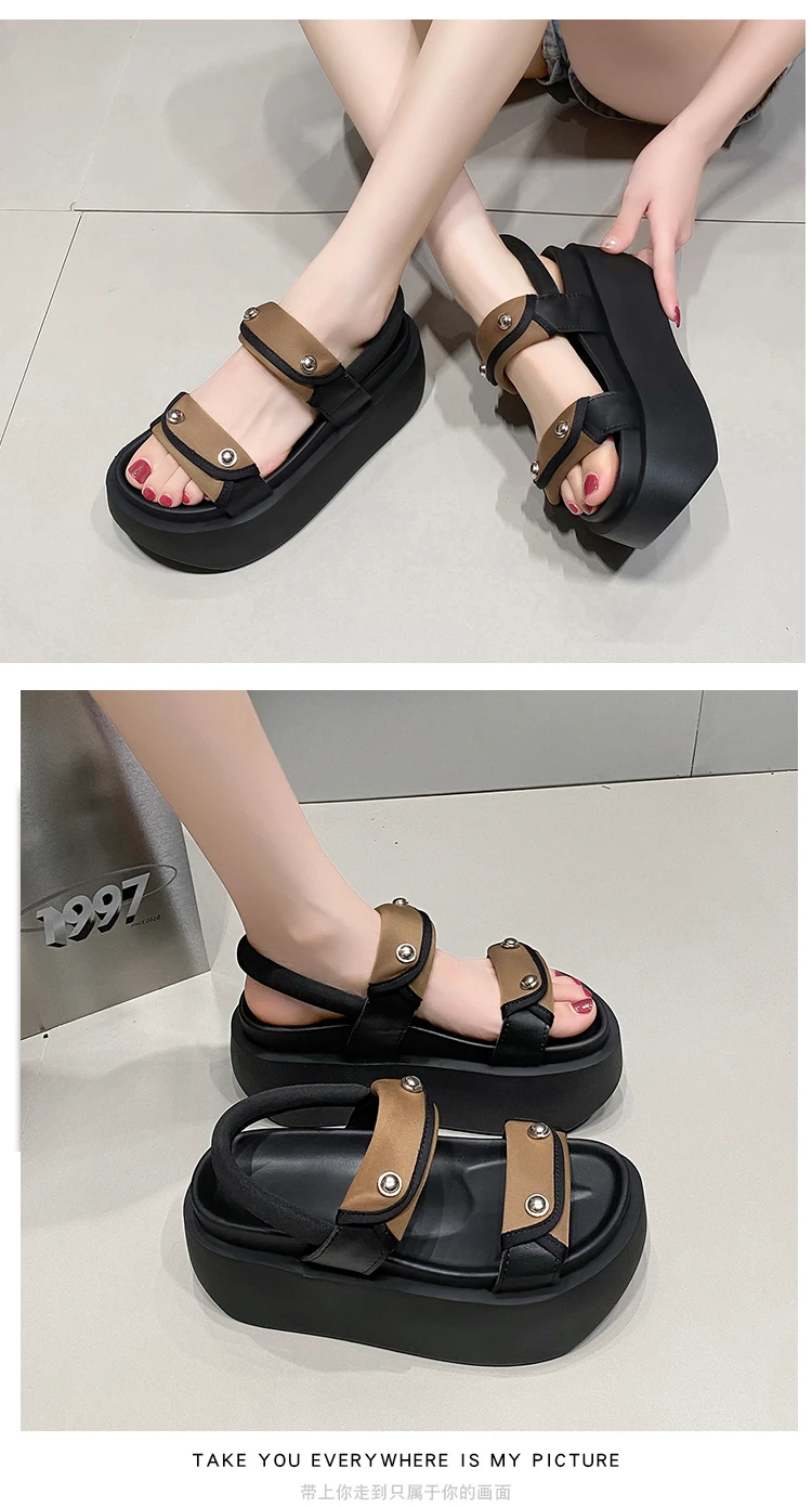 Women Leisure Chunky Platform Sandals Peep Toe High Heels New Gladiator Slippers Woman Trendy Summer Beach Leather Sneakers 8CM