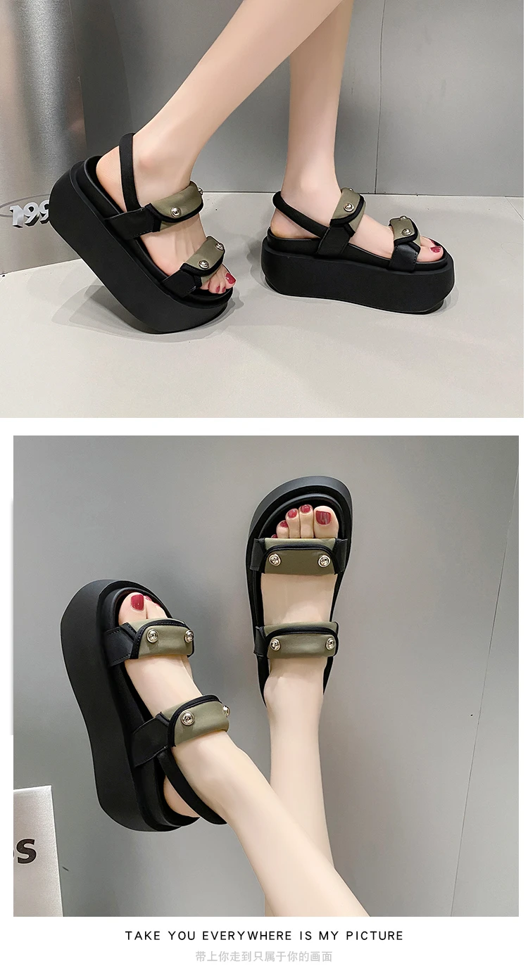 Women Leisure Chunky Platform Sandals Peep Toe High Heels New Gladiator Slippers Woman Trendy Summer Beach Leather Sneakers 8CM
