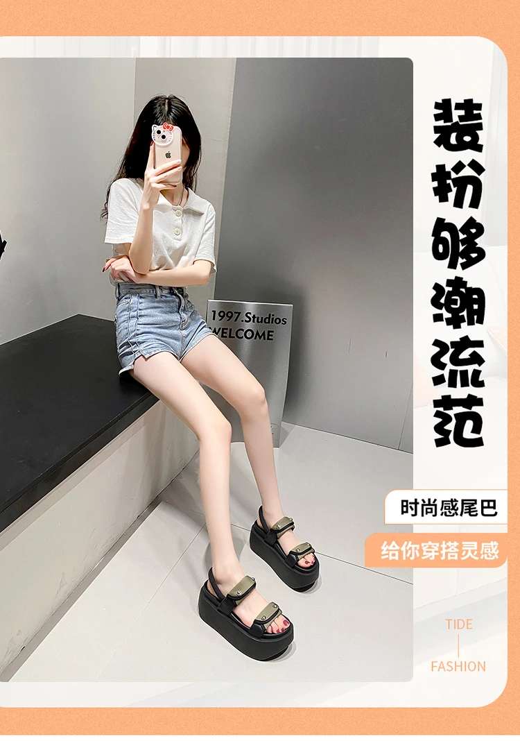 Women Leisure Chunky Platform Sandals Peep Toe High Heels New Gladiator Slippers Woman Trendy Summer Beach Leather Sneakers 8CM