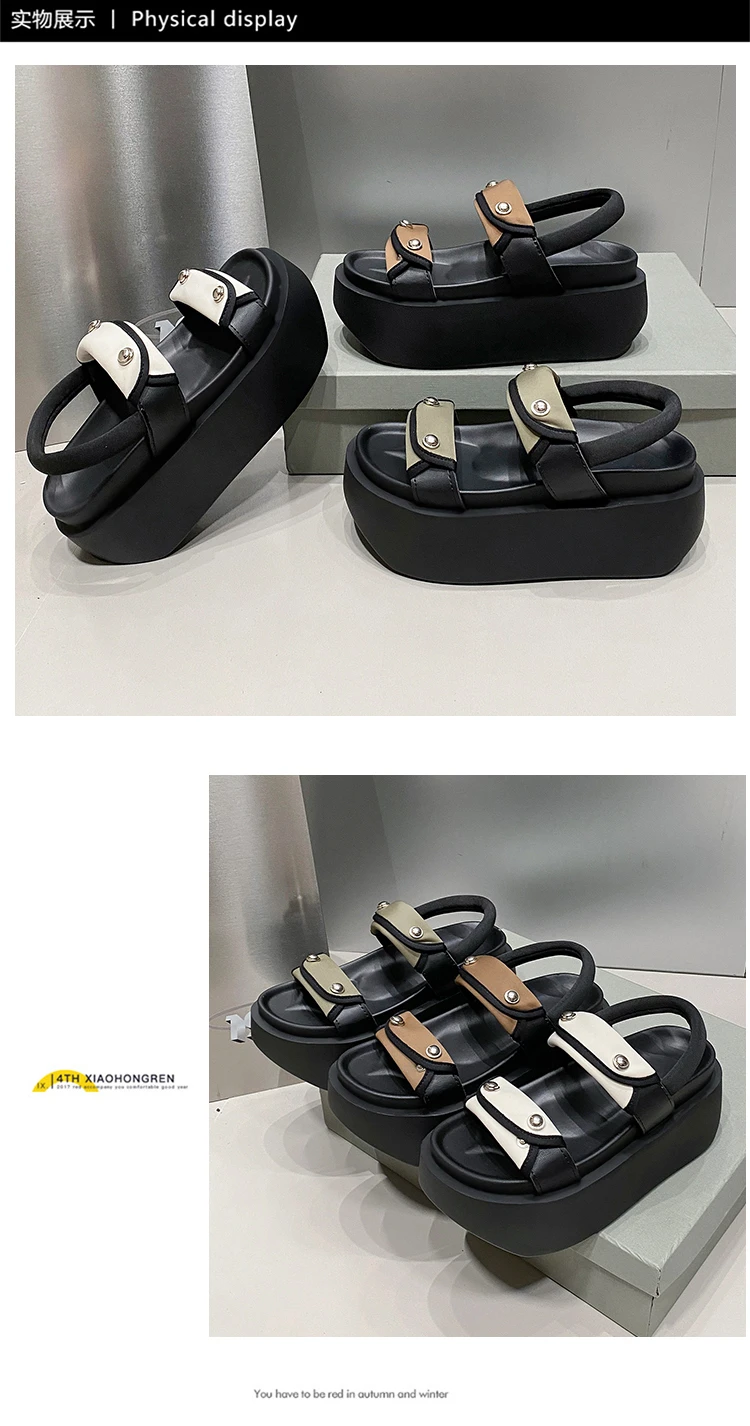 Women Leisure Chunky Platform Sandals Peep Toe High Heels New Gladiator Slippers Woman Trendy Summer Beach Leather Sneakers 8CM