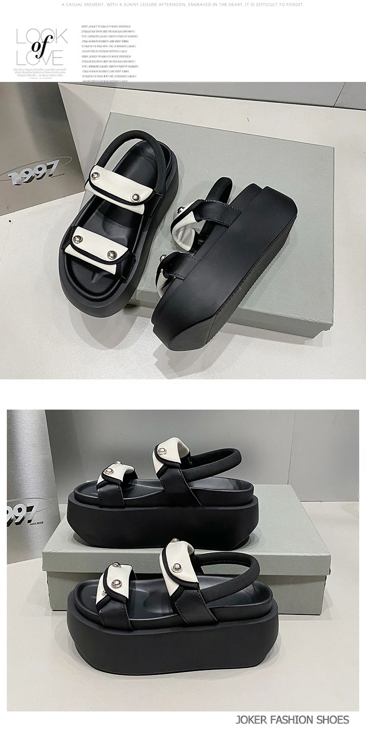 Women Leisure Chunky Platform Sandals Peep Toe High Heels New Gladiator Slippers Woman Trendy Summer Beach Leather Sneakers 8CM