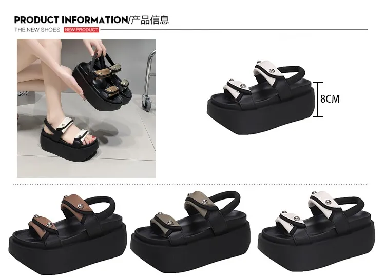 Women Leisure Chunky Platform Sandals Peep Toe High Heels New Gladiator Slippers Woman Trendy Summer Beach Leather Sneakers 8CM