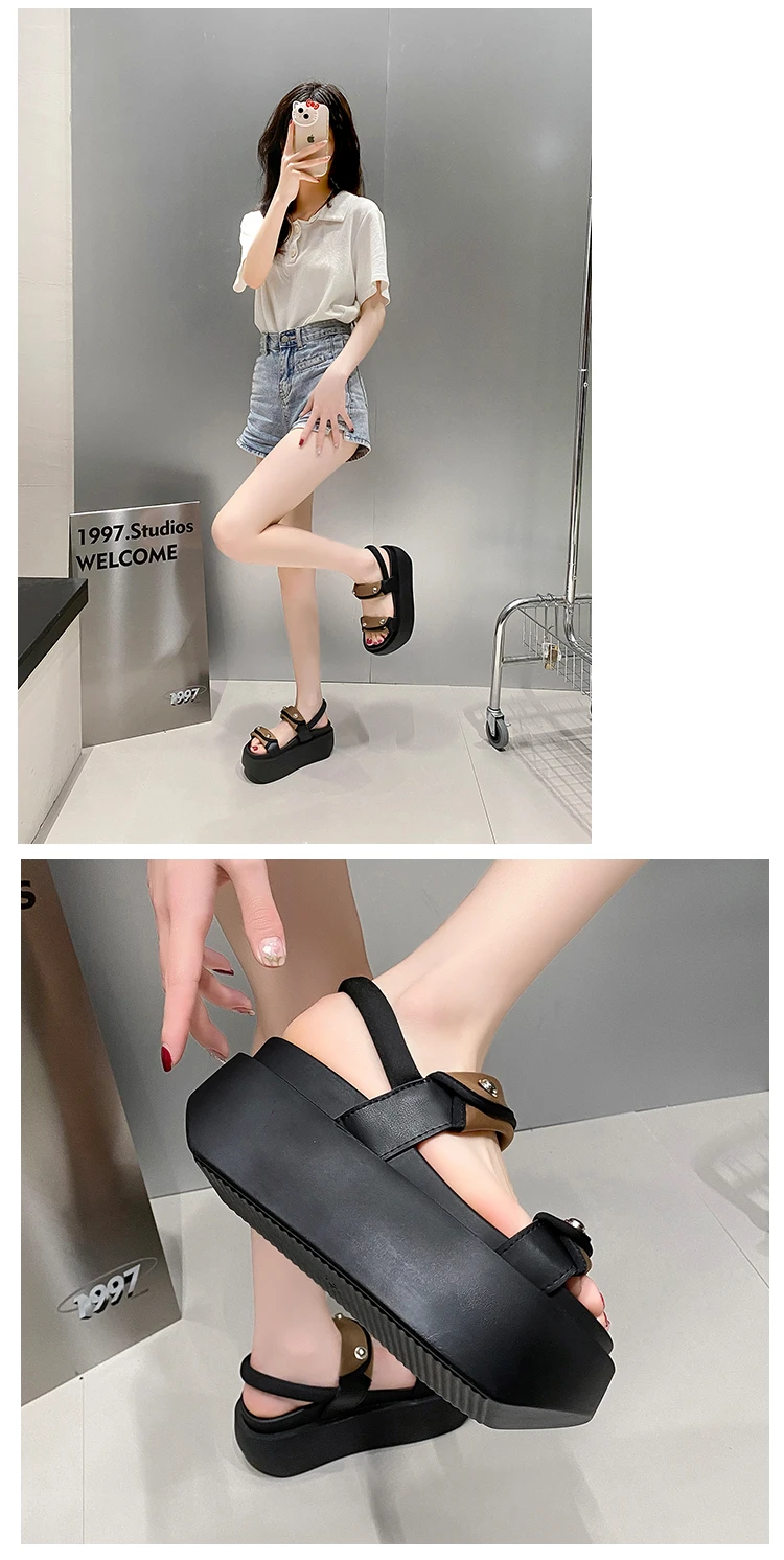 Women Leisure Chunky Platform Sandals Peep Toe High Heels New Gladiator Slippers Woman Trendy Summer Beach Leather Sneakers 8CM