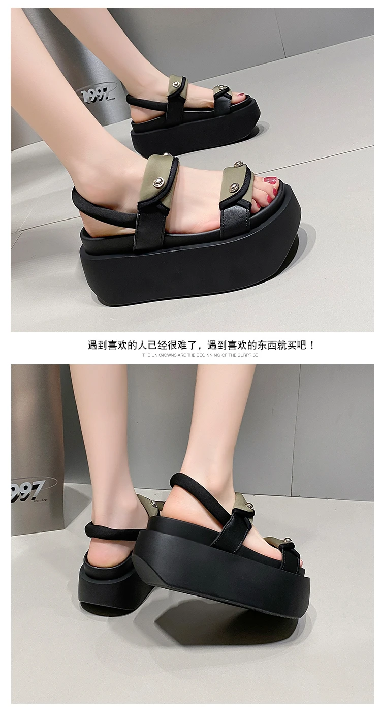 Women Leisure Chunky Platform Sandals Peep Toe High Heels New Gladiator Slippers Woman Trendy Summer Beach Leather Sneakers 8CM