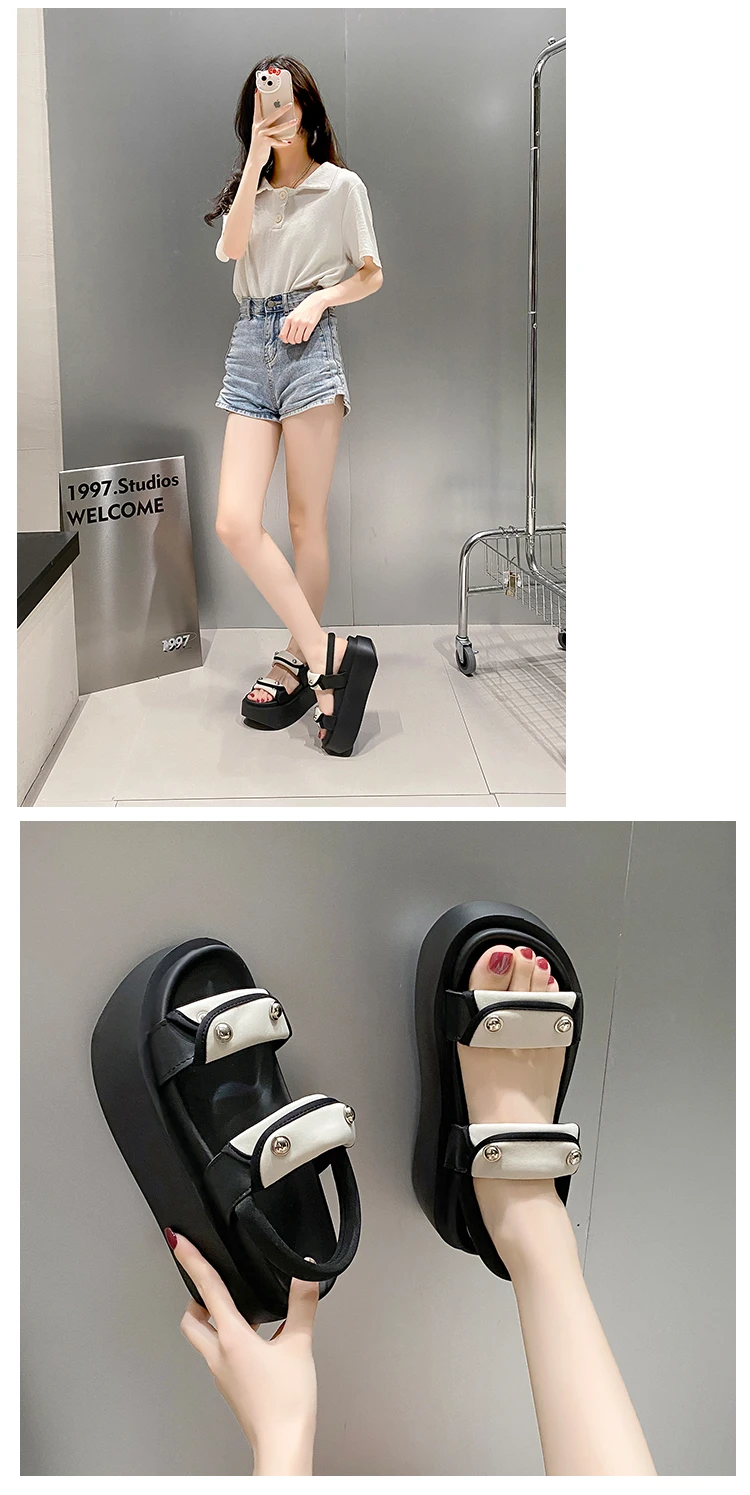 Women Leisure Chunky Platform Sandals Peep Toe High Heels New Gladiator Slippers Woman Trendy Summer Beach Leather Sneakers 8CM