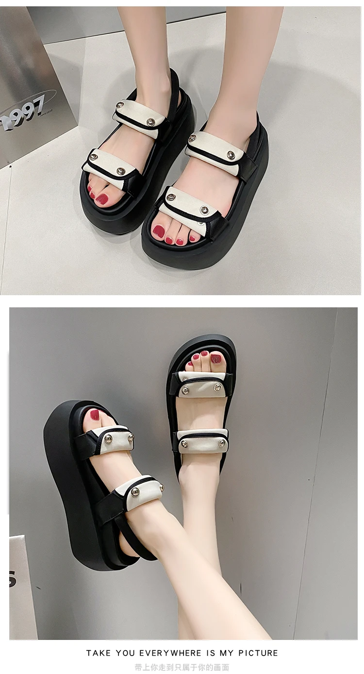 Women Leisure Chunky Platform Sandals Peep Toe High Heels New Gladiator Slippers Woman Trendy Summer Beach Leather Sneakers 8CM