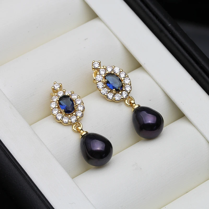 New Fresh Water Natural Pearl Stud Earrings For Woman,Romantic Hanging Pearl Earring Jewlery Wife Mother Gift White Black