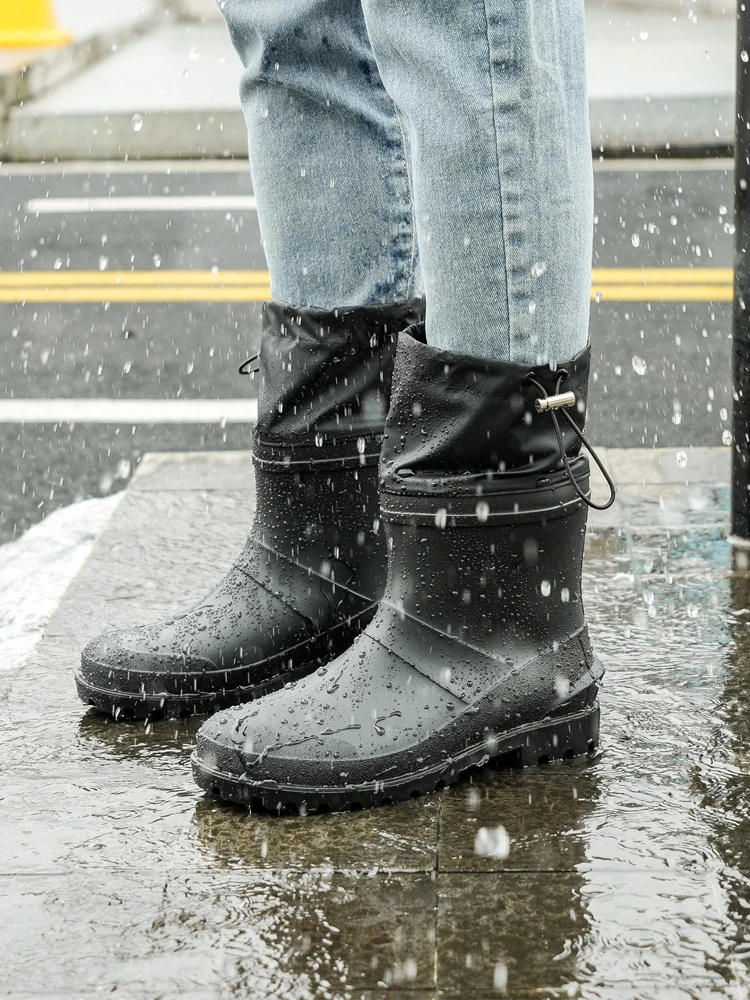 Bun Mouth Anti Slip Men's Short Tube Rain Boots PVC Wear-Resistant Black Closed Mouth Rain Boots Garden Waterproof Shoes