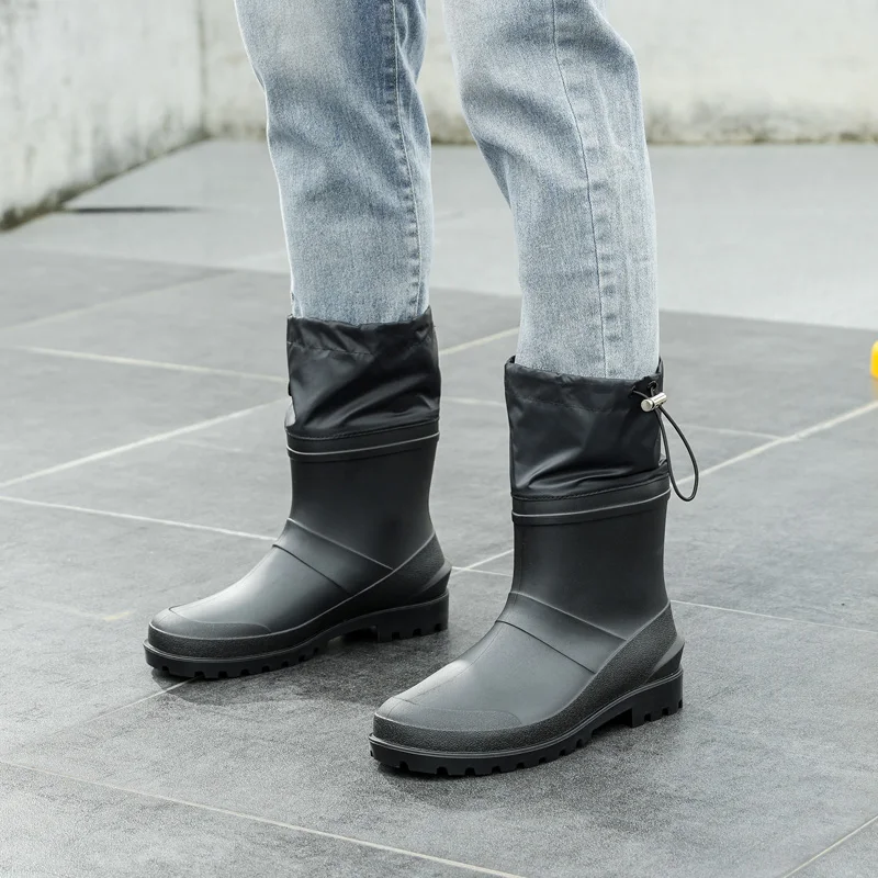 Bun Mouth Anti Slip Men's Short Tube Rain Boots PVC Wear-Resistant Black Closed Mouth Rain Boots Garden Waterproof Shoes