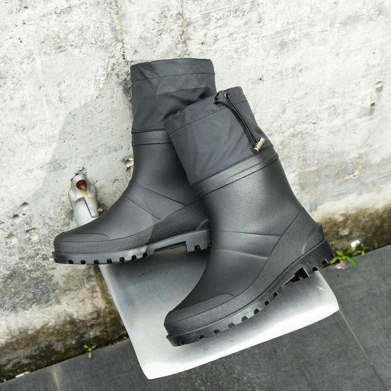 Bun Mouth Anti Slip Men's Short Tube Rain Boots PVC Wear-Resistant Black Closed Mouth Rain Boots Garden Waterproof Shoes