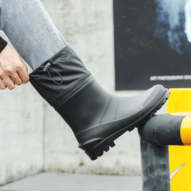 Bun Mouth Anti Slip Men's Short Tube Rain Boots PVC Wear-Resistant Black Closed Mouth Rain Boots Garden Waterproof Shoes