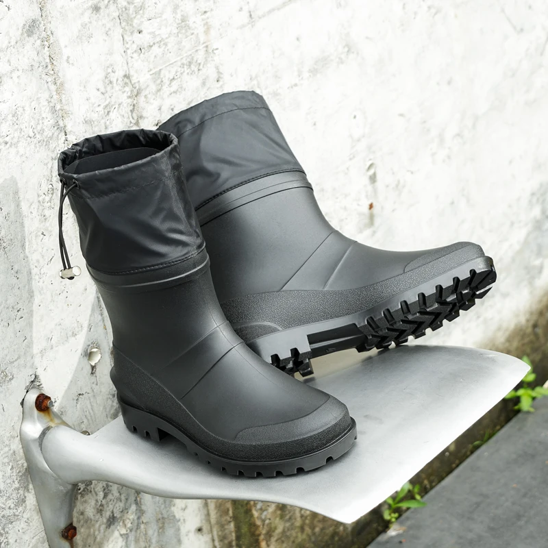 Bun Mouth Anti Slip Men's Short Tube Rain Boots PVC Wear-Resistant Black Closed Mouth Rain Boots Garden Waterproof Shoes