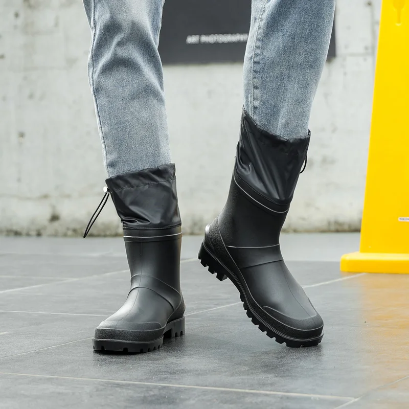 Bun Mouth Anti Slip Men's Short Tube Rain Boots PVC Wear-Resistant Black Closed Mouth Rain Boots Garden Waterproof Shoes